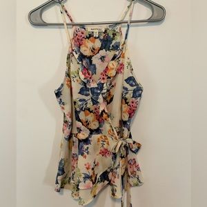 Monteau sleeveless wrap floral blouse tie front